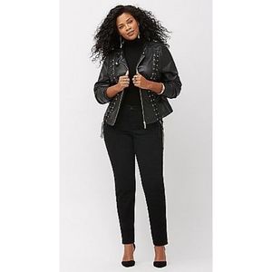 Lane Bryant Black Lace Up Faux Leather Moto Jacket